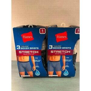 Hanes Mens 6 Tagless Boxer Briefs Stretch Odor Control Small 28-30 Mixed